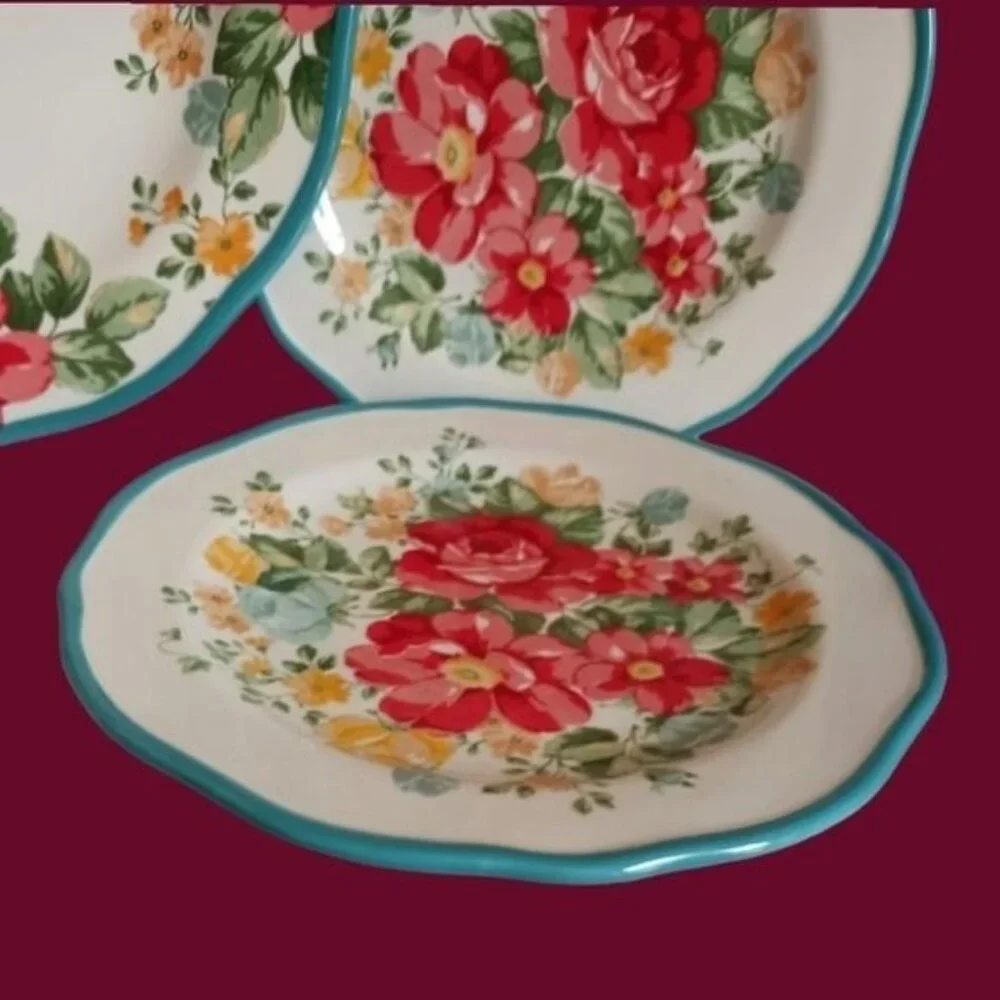 The pioneer woman vtg floral 5 pcs dinner plate set wht/pink/ turquoise colors - Picture 5 of 9